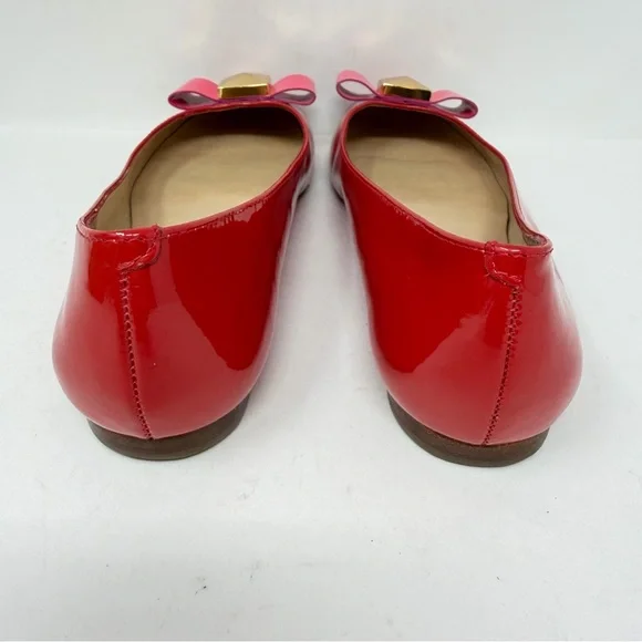 Kate Spade Patent Leather Tuila Pink Bow Flats Red Size 6.5 - Picture 6 of 11